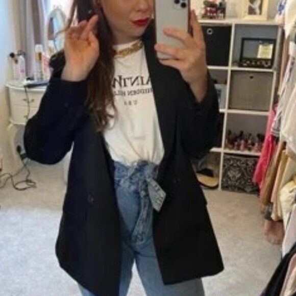 Double Breasted Lapel Neck Blazer black - Picture 10 of 16